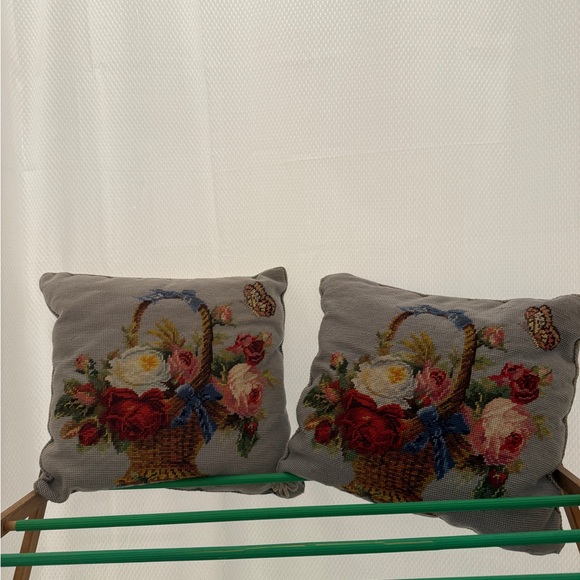 Petit Point Flower basket and butterfly pillows - Picture 4 of 7